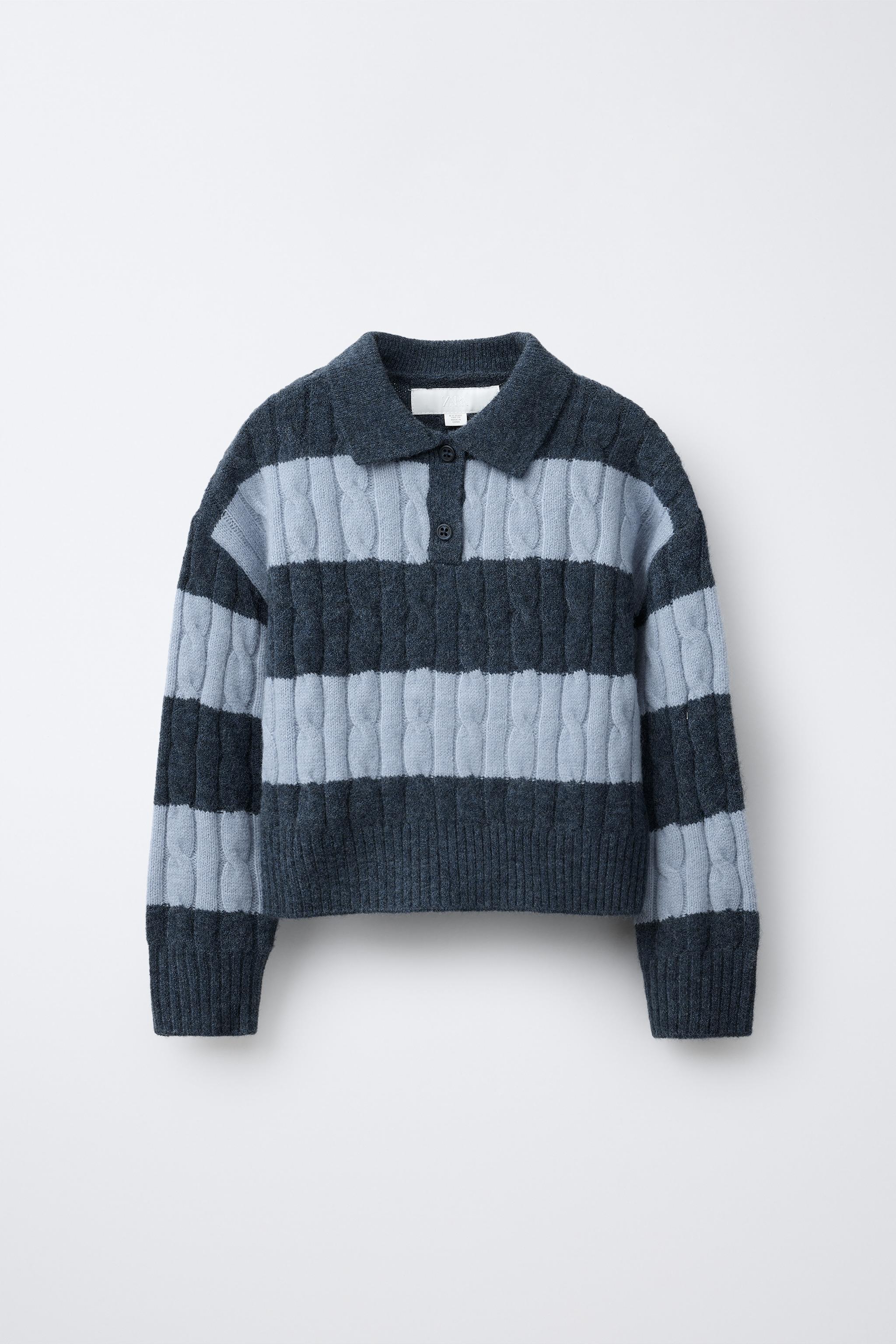 CABLE KNIT STRIPED POLO JUMPER